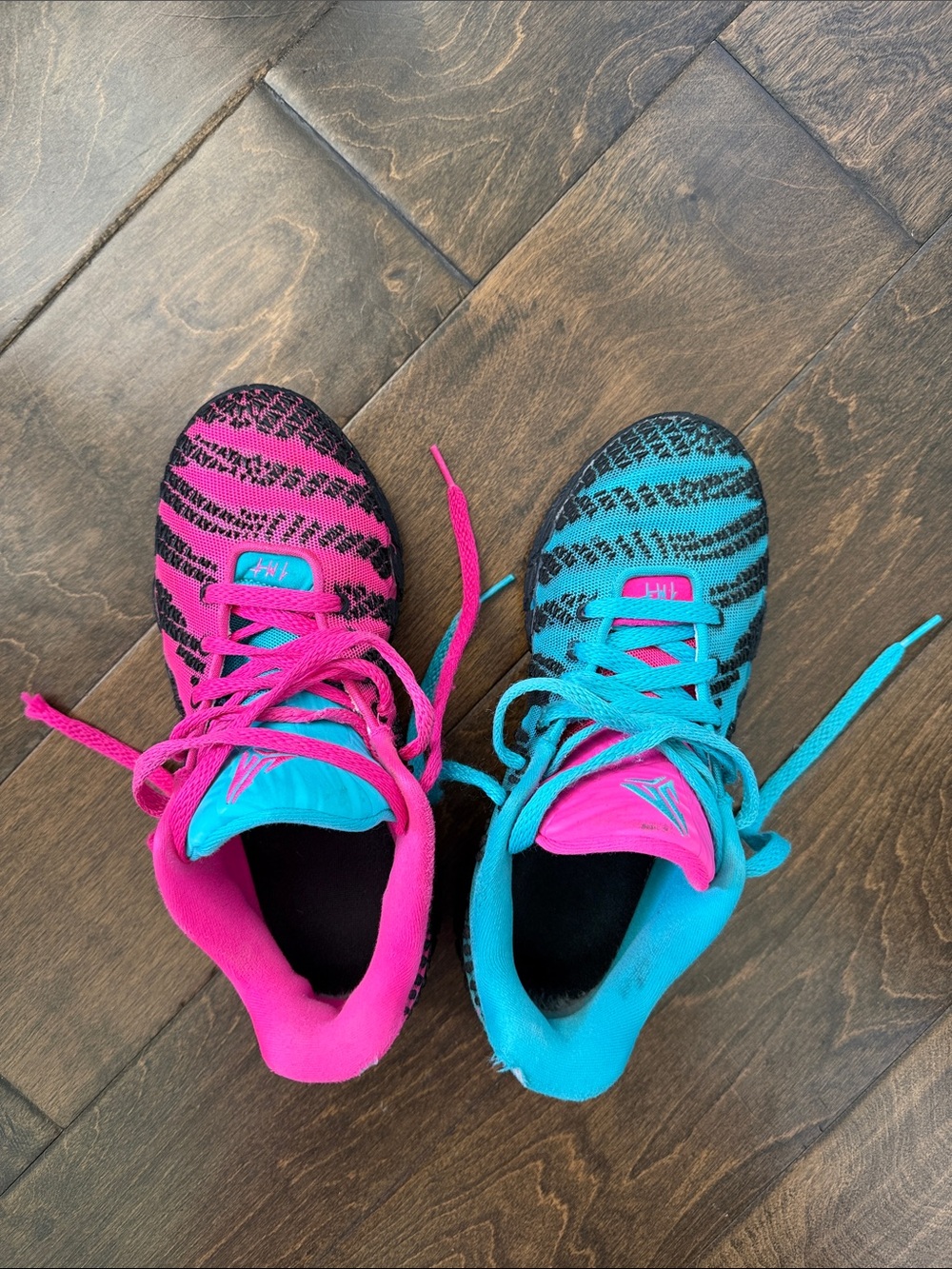 Nike Kids Mismatched Colorblock Athletic Shoes - Pink & Turquoise
